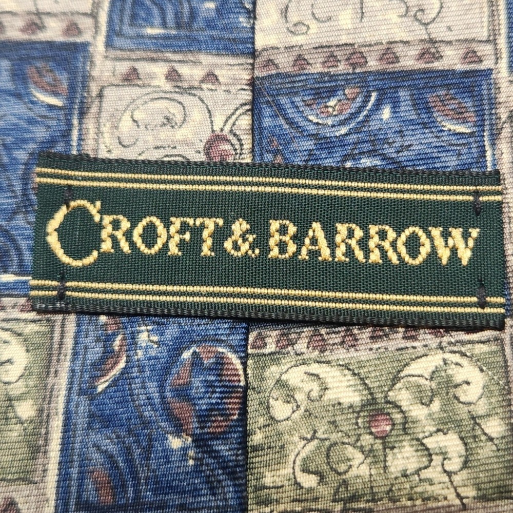 Croft & Barrow Silk Tie Men's Geometric Patchwork Multipattern Vintage Y2K 90s - Picture 2 of 5